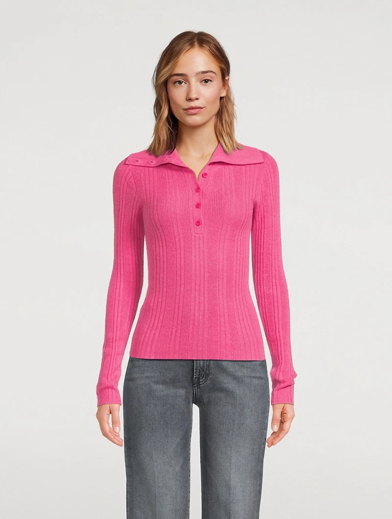 Cashmere Reversible Ribbed Polo Sweater