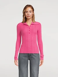Cashmere Reversible Ribbed Polo Sweater