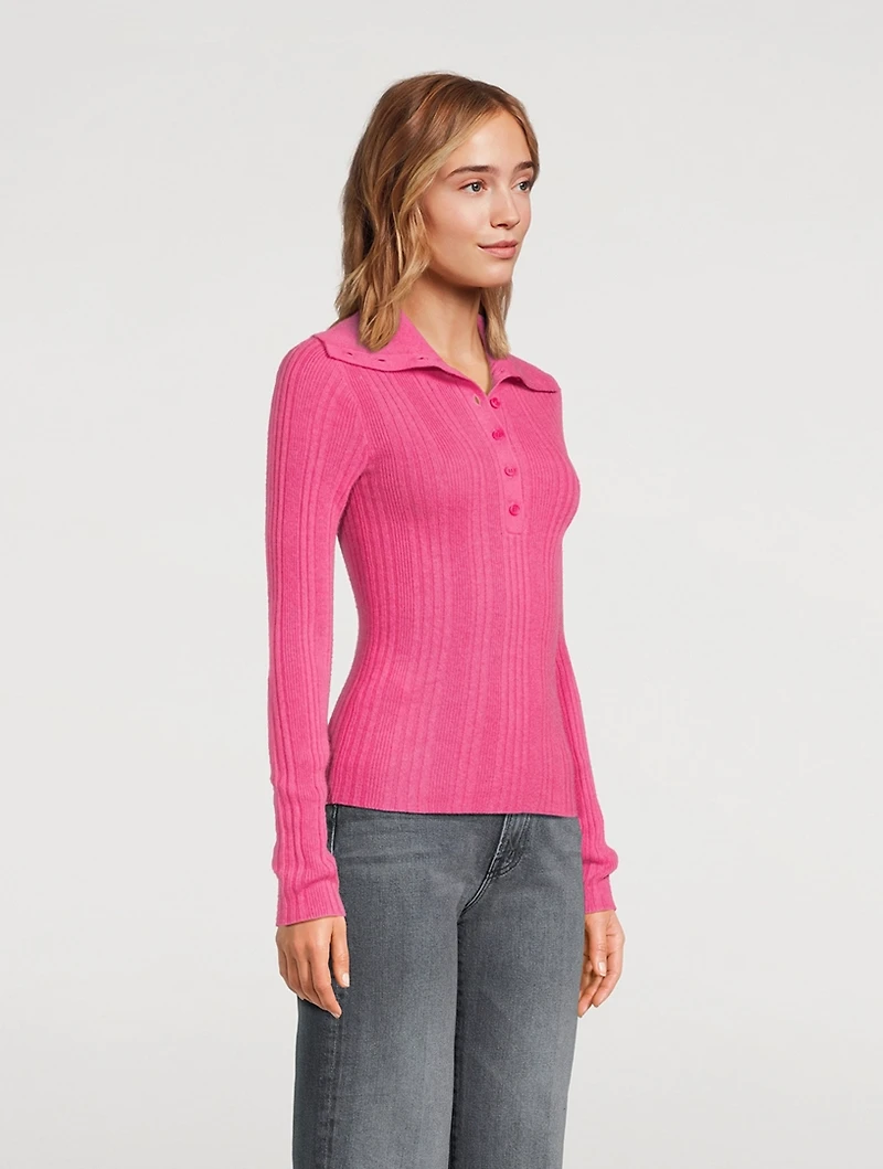 Cashmere Reversible Ribbed Polo Sweater
