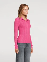 Cashmere Reversible Ribbed Polo Sweater