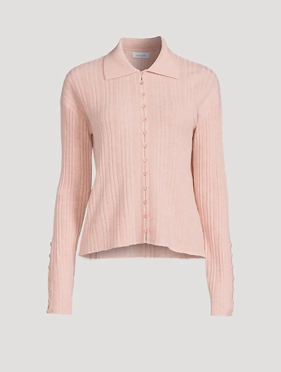 Ribbed Cashmere Collared Cardigan