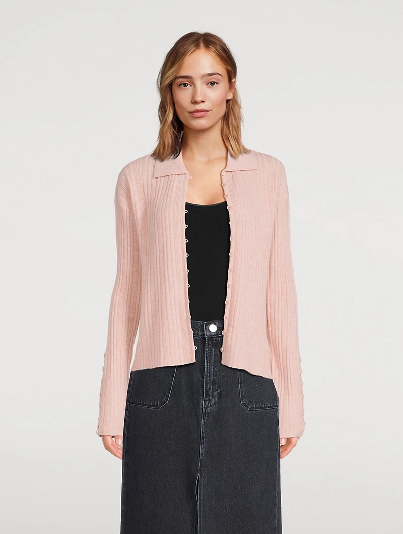 Ribbed Cashmere Collared Cardigan