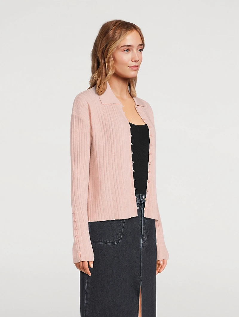 Ribbed Cashmere Collared Cardigan