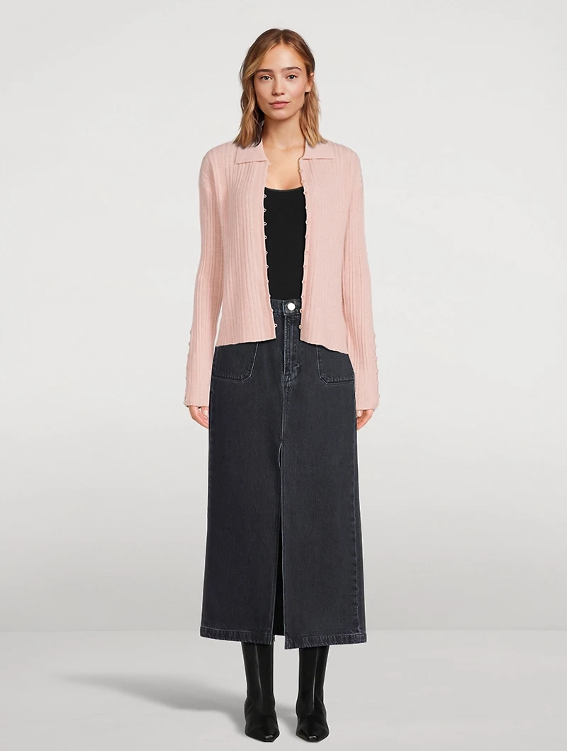 Ribbed Cashmere Collared Cardigan