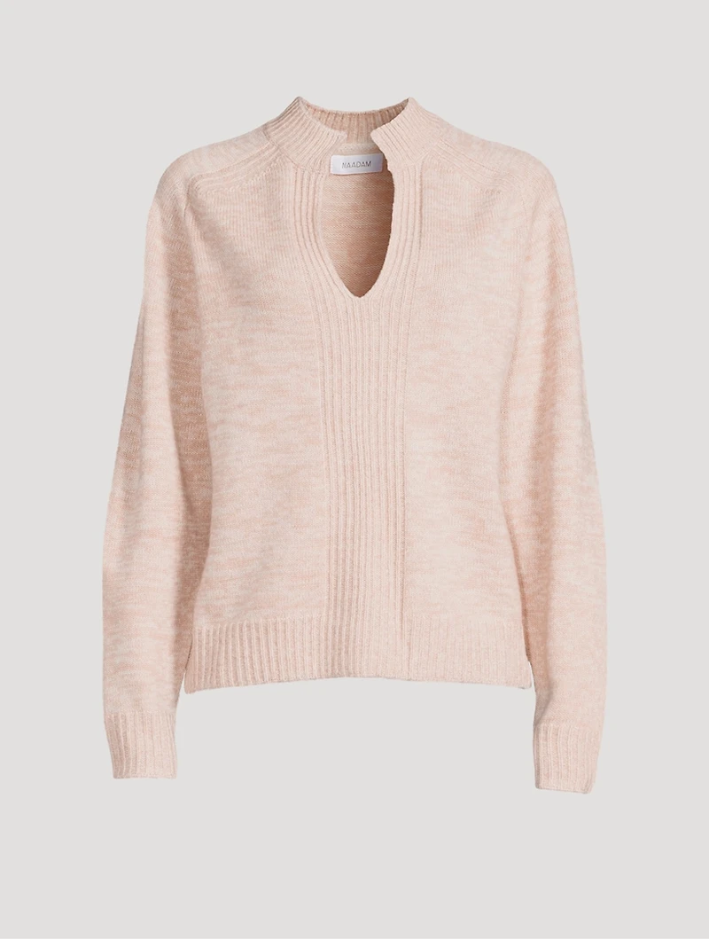 Wool Cashmere Marled Open Neck Sweater