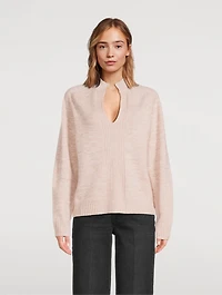 Wool Cashmere Marled Open Neck Sweater