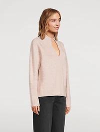 Wool Cashmere Marled Open Neck Sweater