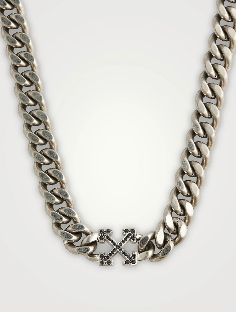 Curb Chain Arrow Necklace With Crystal