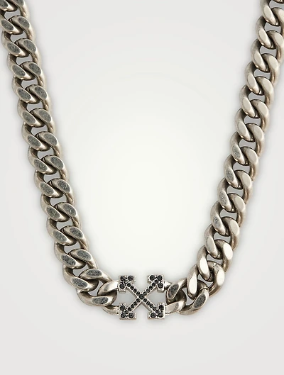 Curb Chain Arrow Necklace With Crystal