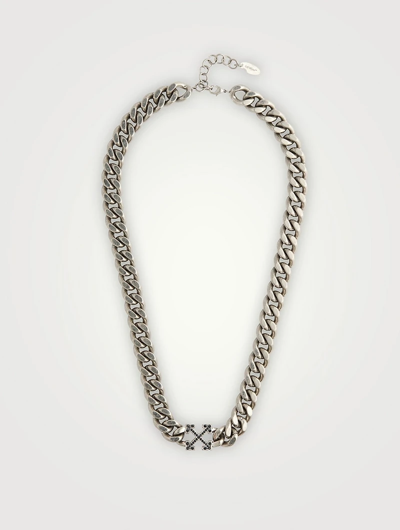 Curb Chain Arrow Necklace With Crystal