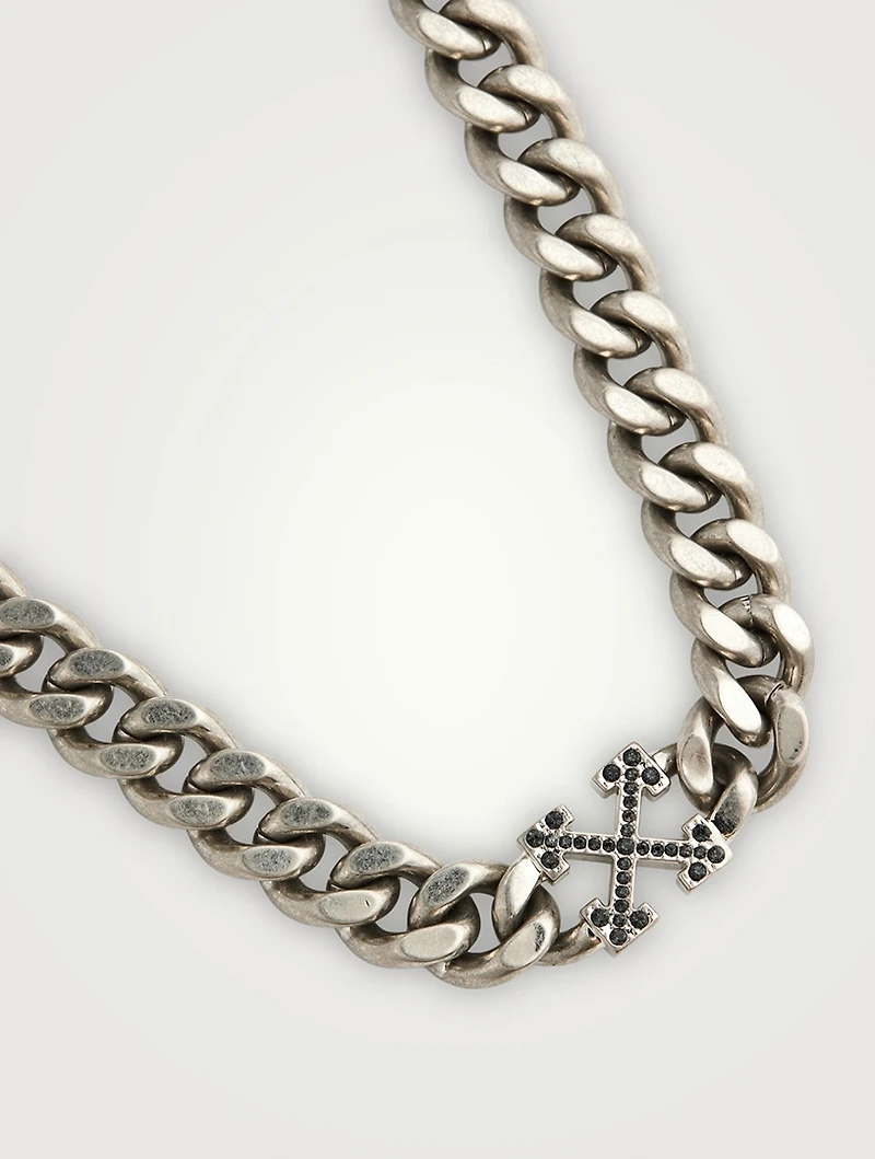 Curb Chain Arrow Necklace With Crystal