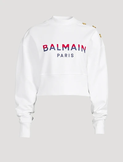 Flocked Logo Cropped Sweatshirt