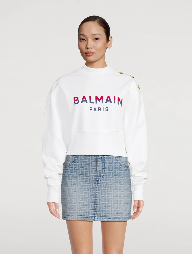 Flocked Logo Cropped Sweatshirt