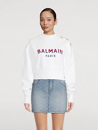 Flocked Logo Cropped Sweatshirt