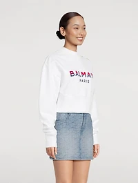 Flocked Logo Cropped Sweatshirt