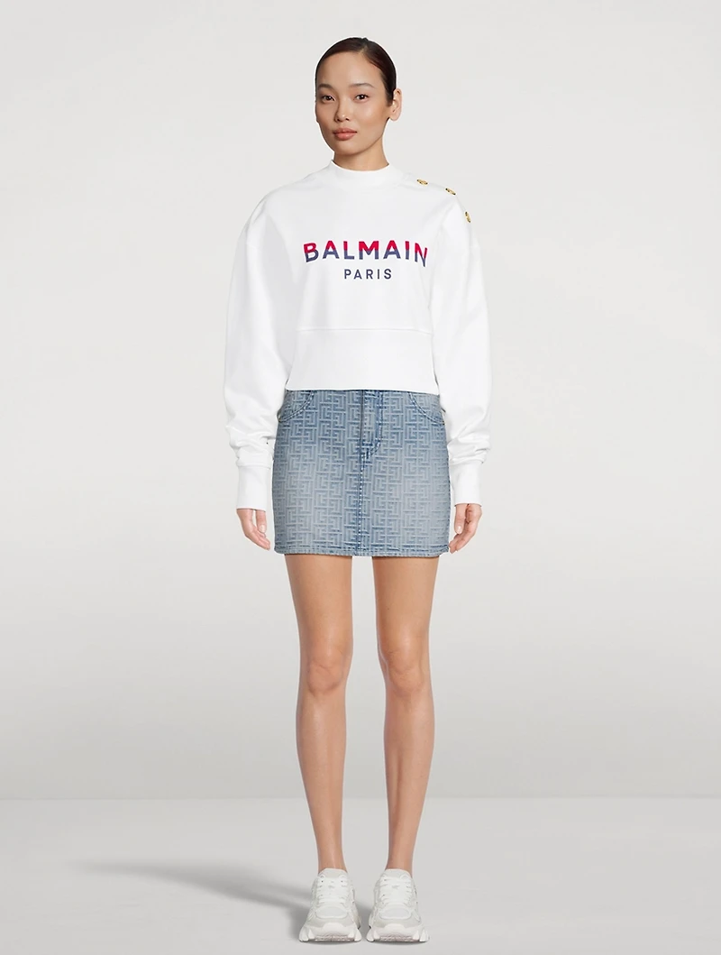 Flocked Logo Cropped Sweatshirt