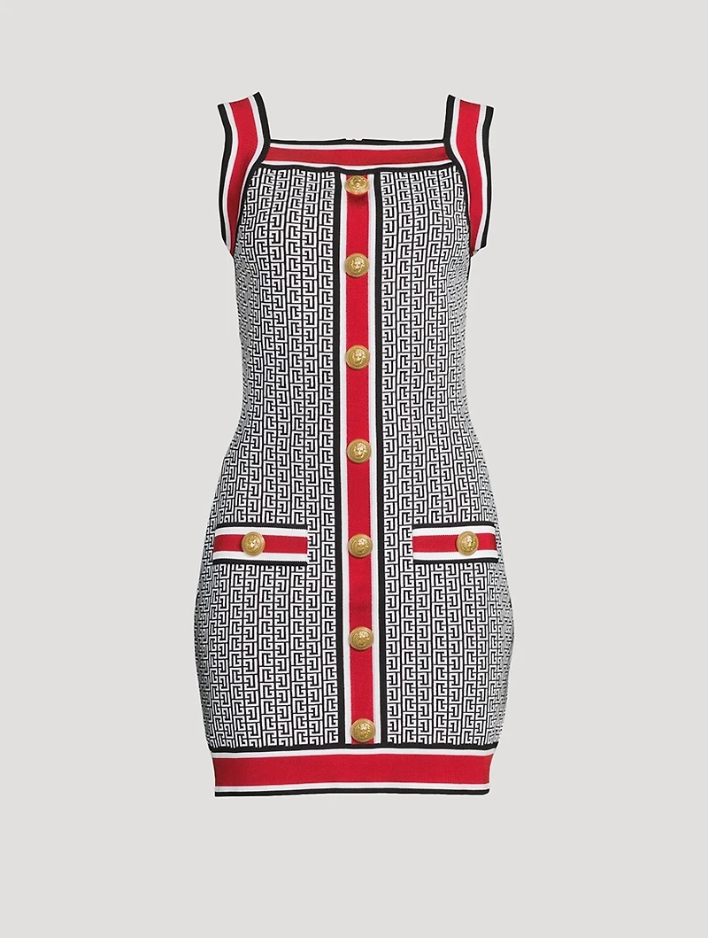 Buttoned Monogram Knit Mini Dress