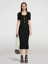 Short-Sleeve Knit Midi Dress