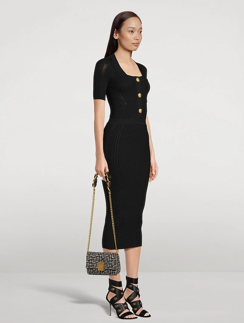 Short-Sleeve Knit Midi Dress