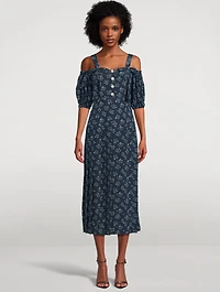 Off-The-Shoulder Silk Dress Floral Print