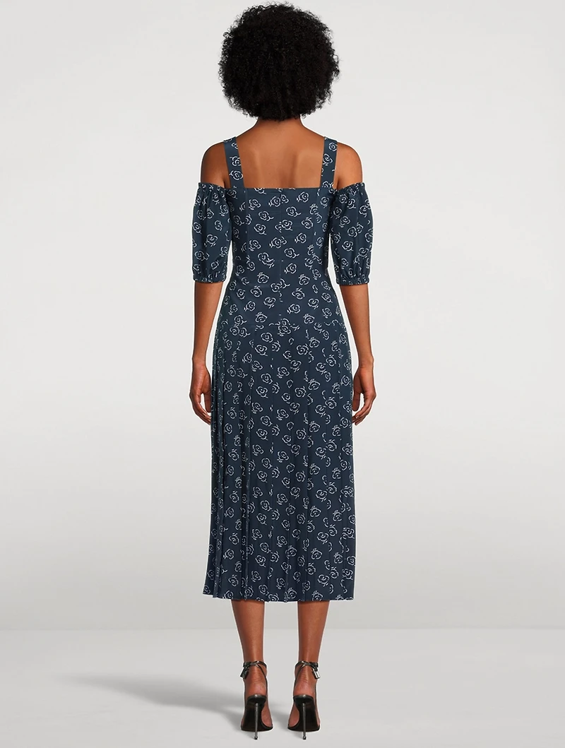 Off-The-Shoulder Silk Dress Floral Print