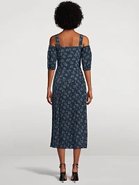 Off-The-Shoulder Silk Dress Floral Print