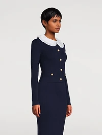Ribbed Cardigan With Ruffled Collar