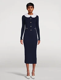 Ribbed Cardigan With Ruffled Collar