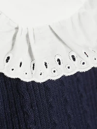 Ribbed Cardigan With Ruffled Collar