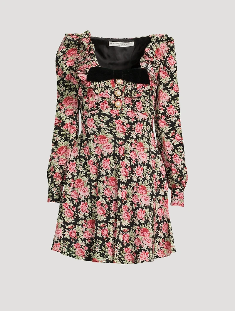 Silk Mini Dress Rose Print