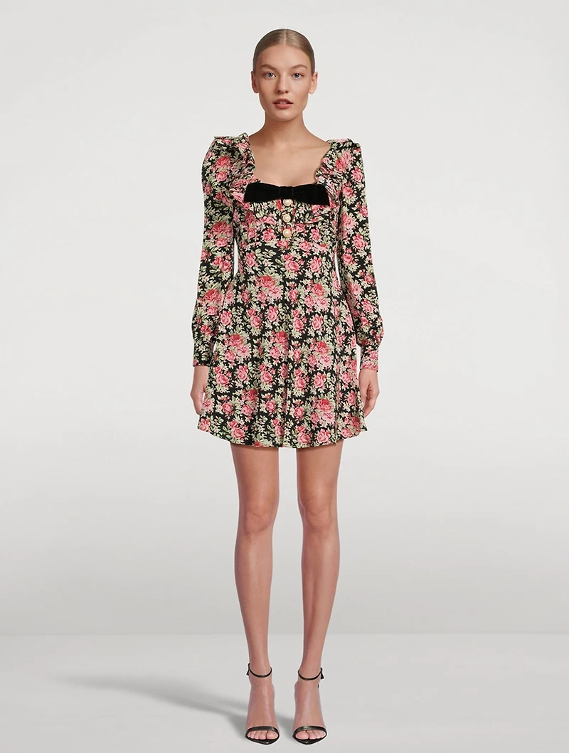 Silk Mini Dress Rose Print