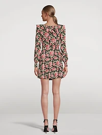 Silk Mini Dress Rose Print