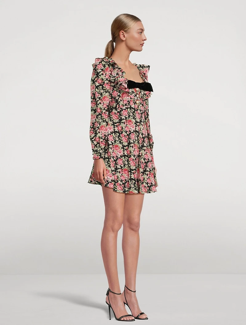 Silk Mini Dress Rose Print