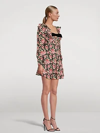 Silk Mini Dress Rose Print