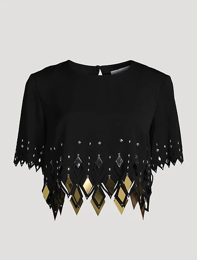 Embellished Crepe Crop Top