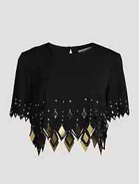 Embellished Crepe Crop Top