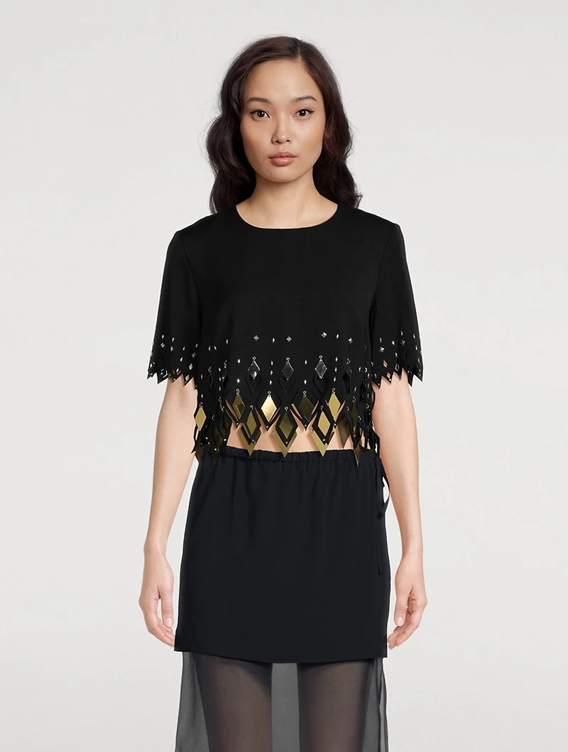 Embellished Crepe Crop Top