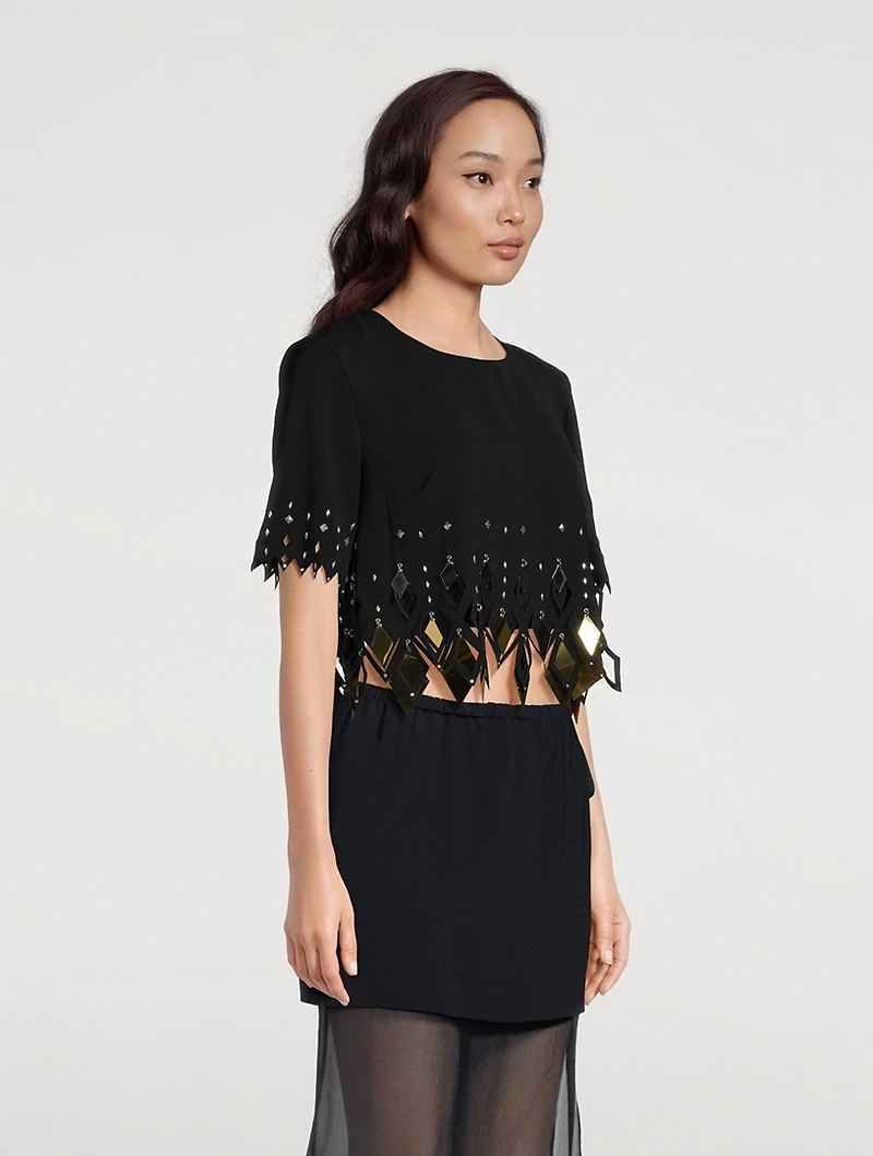 Embellished Crepe Crop Top