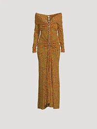 Off-The-Shoulder Maxi Dress Leopard Print