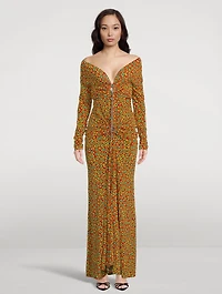 Off-The-Shoulder Maxi Dress Leopard Print
