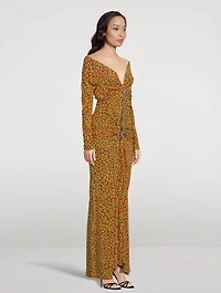 Off-The-Shoulder Maxi Dress Leopard Print