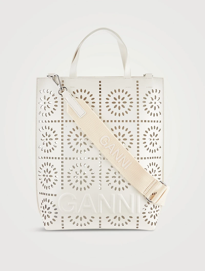 Medium Banner Perforated Leather Tote Bag