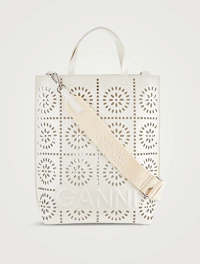 Medium Banner Perforated Leather Tote Bag
