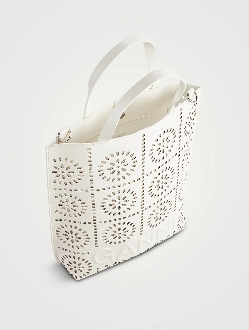 Medium Banner Perforated Leather Tote Bag