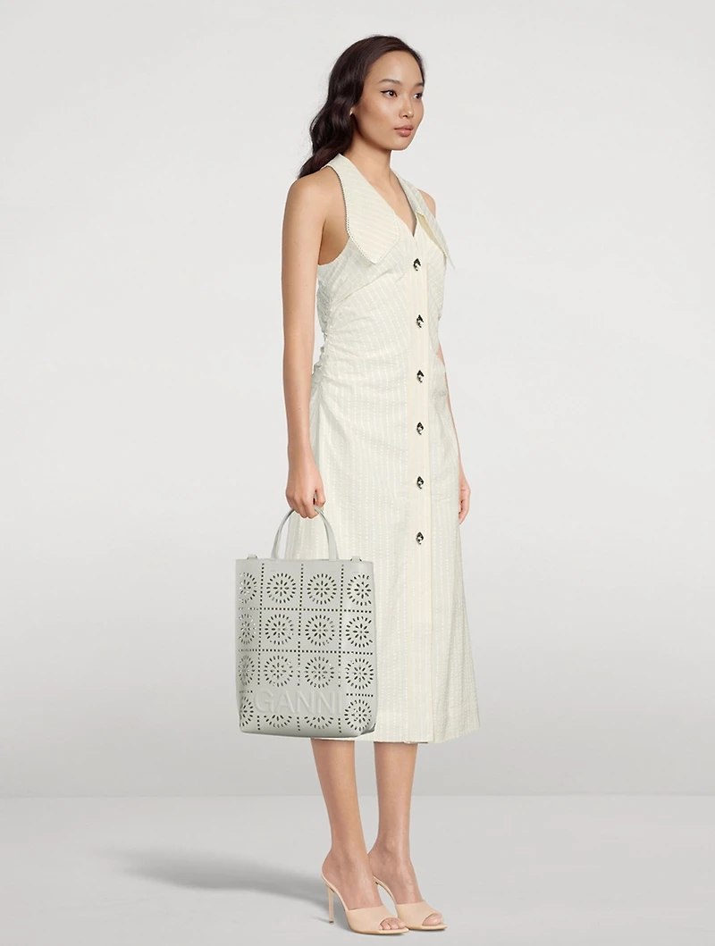 Medium Banner Perforated Leather Tote Bag