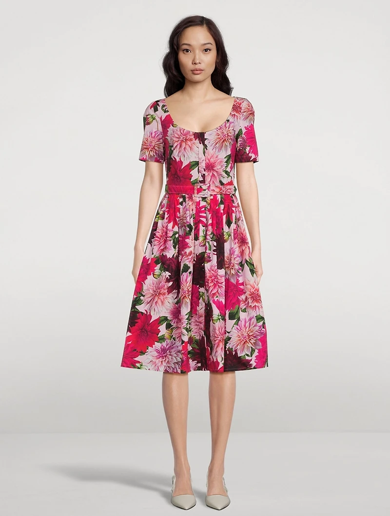 Belted Poplin Dress Dahlia Print