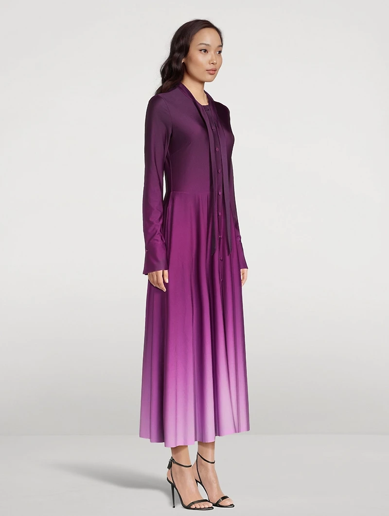 Ombre Jersey Long-Sleeve Midi Dress
