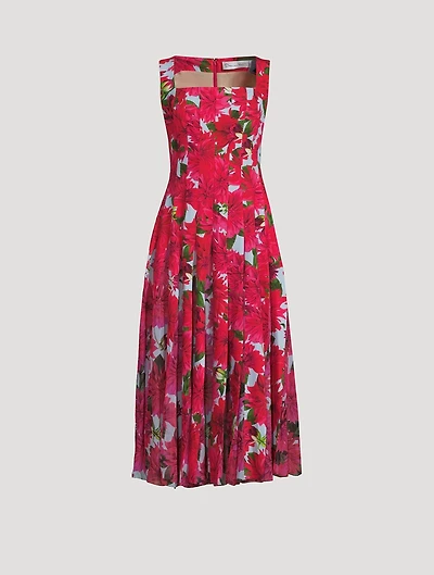 Crepe And Chiffon Midi Dress Dahlia Print