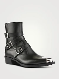 Punk Leather Boots With Triple Strap