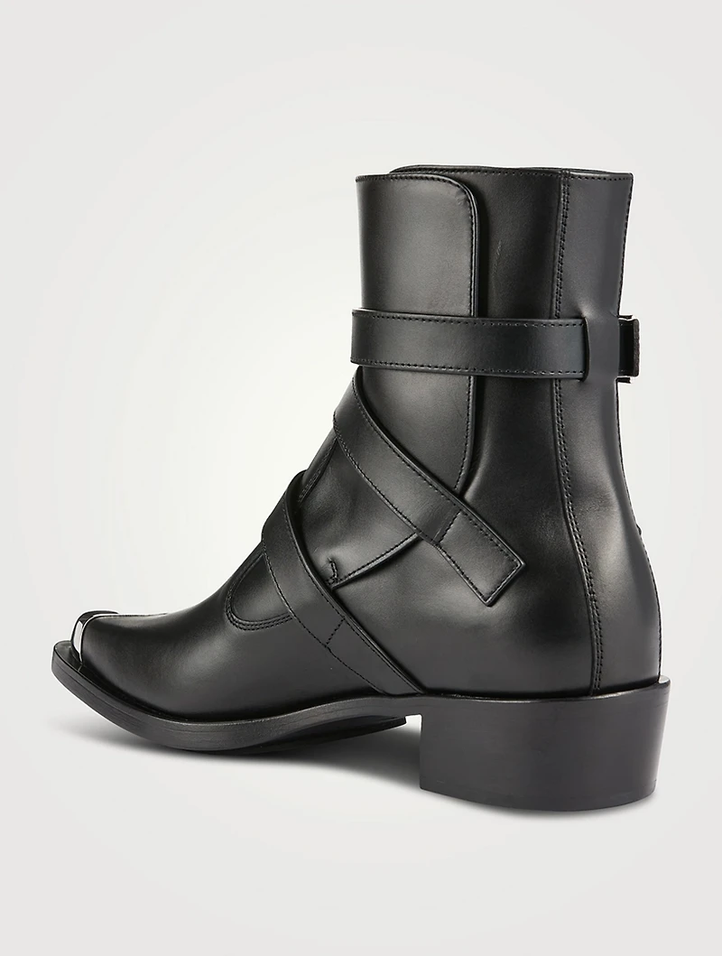 Punk Leather Boots With Triple Strap